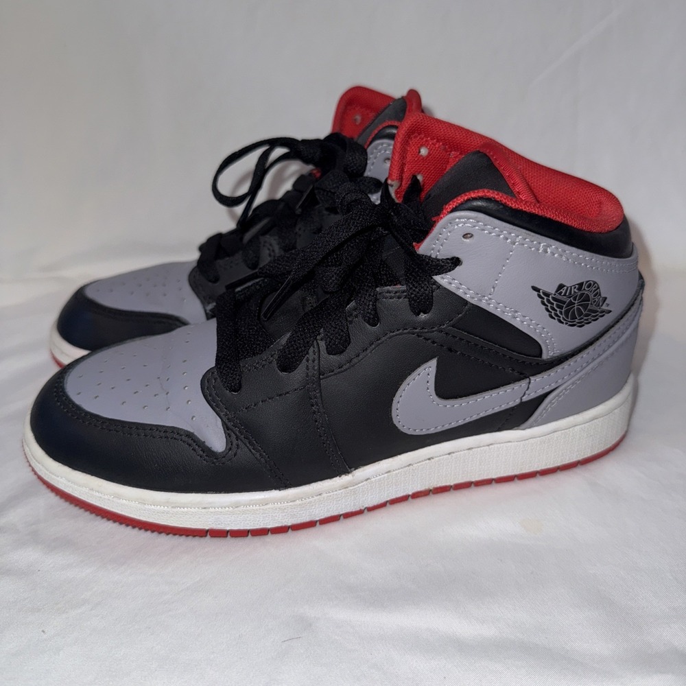 Nike Air Jordan 1 Mid GS "Cement Grey" Black Red Kids (DQ8423 006) 4.5 Youth